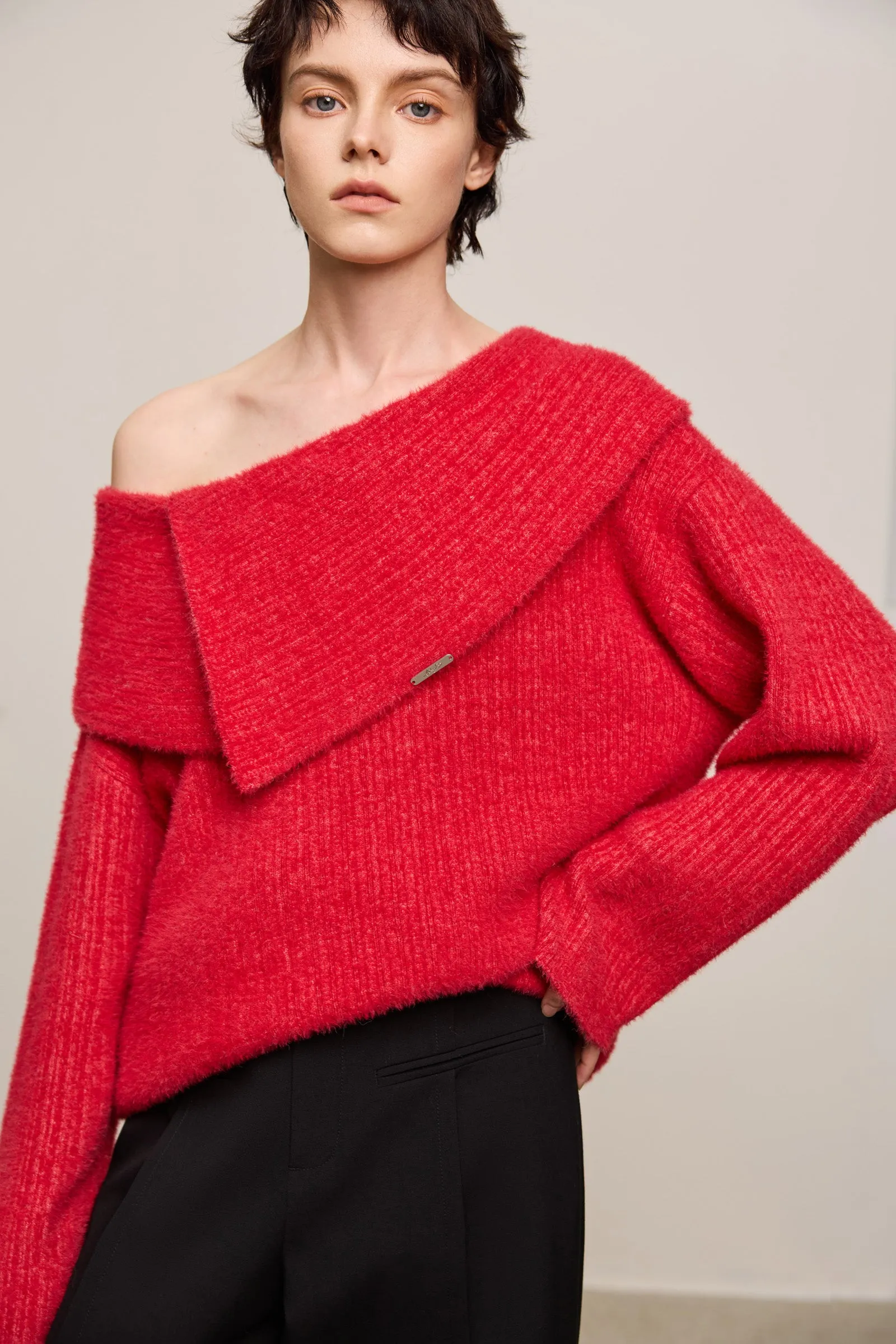 LILY Chic Off-Shoulder Cowl Neck Crop Sweater