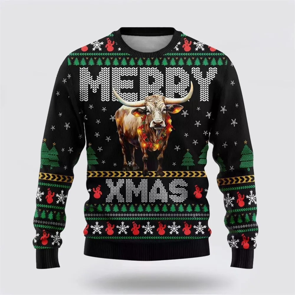 Longhorn Ugly Christmas Sweater, Farm Sweater, Christmas Gift, Best Winter Outfit Christmas