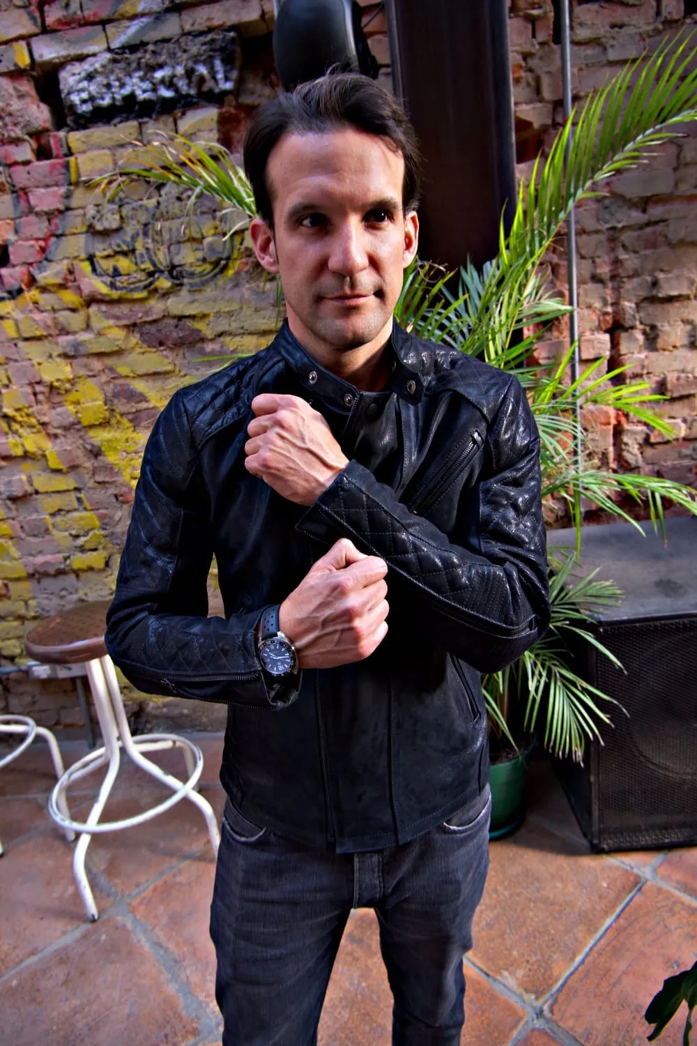 LOTUS RK Leather Jacket Satin Black on Black  - Bison Nubuck  -