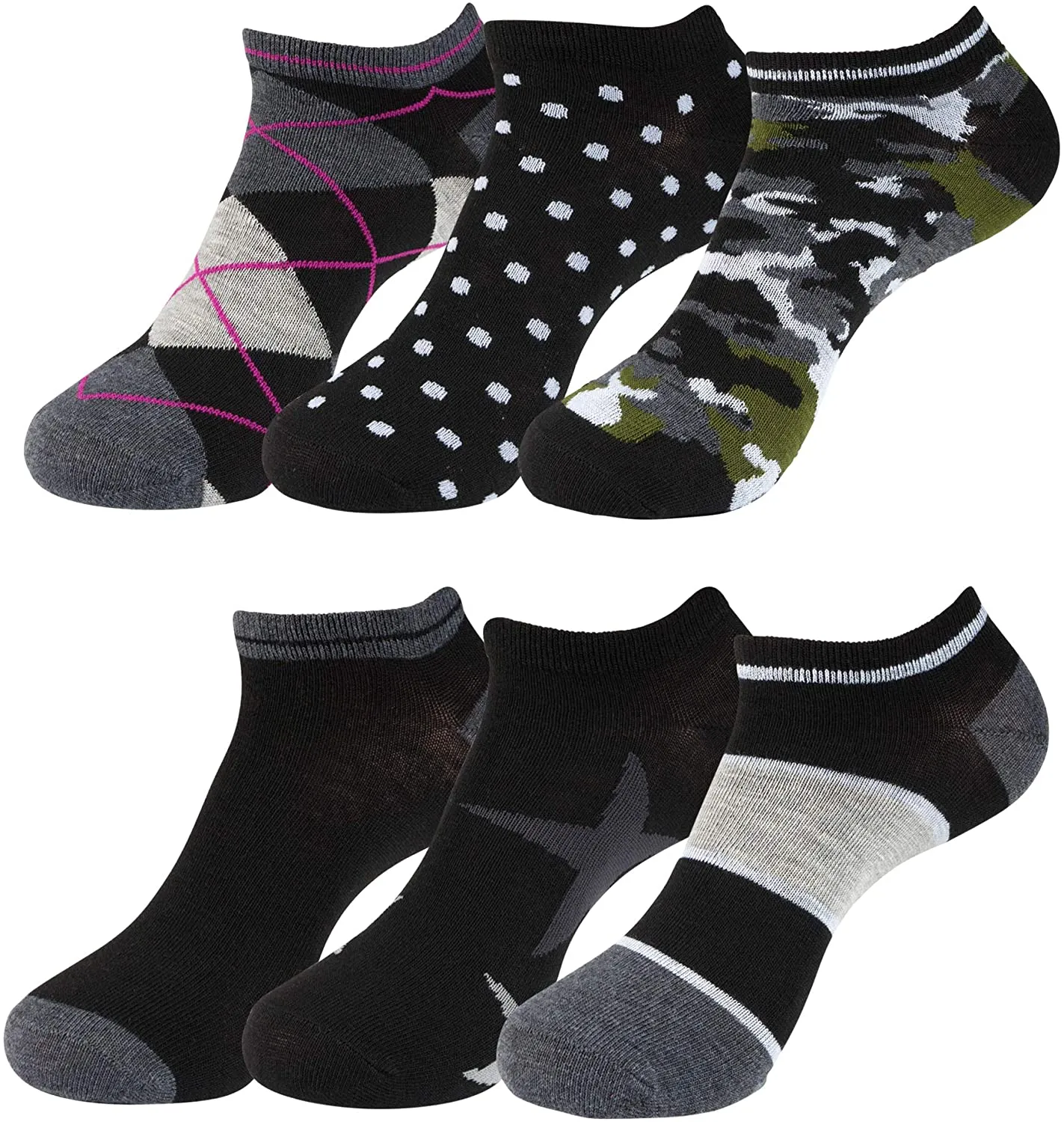 Low Cut No-Show Ankle Socks, Value Pack of 6 Pairs, Shoe Size 4 – 10