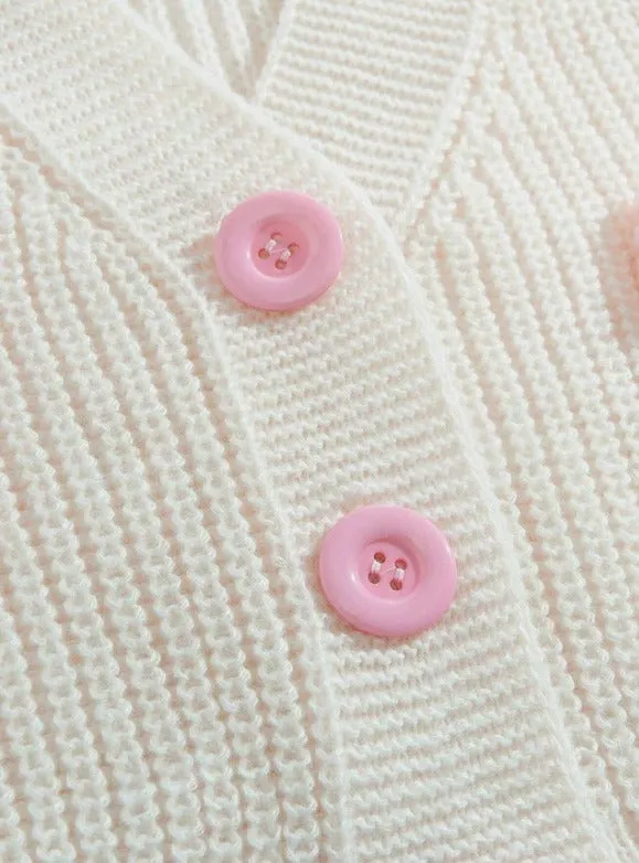 Luxury Pink Three-Dimensional Bow Minimalist Cardigan