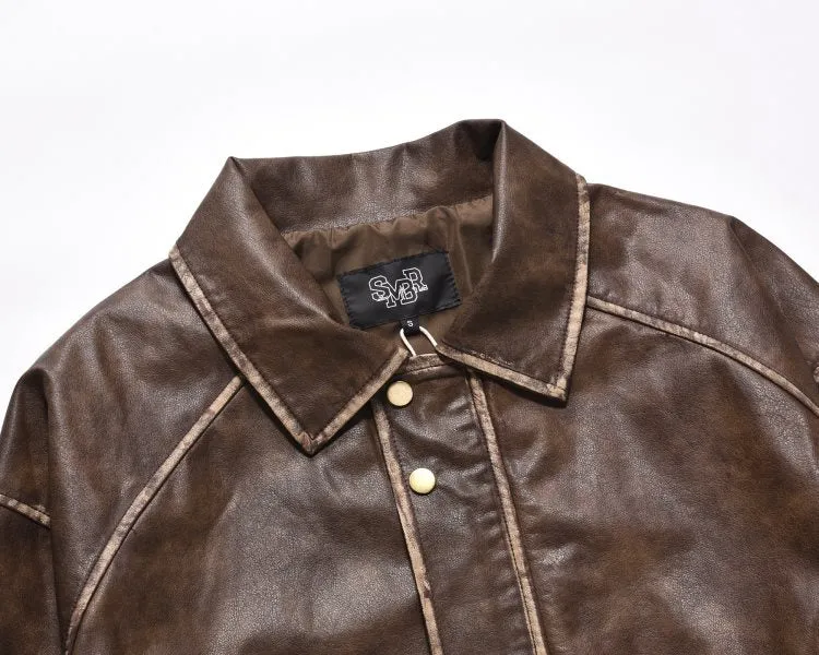 Male Vintage PU Leather Jacket Zip Jacket