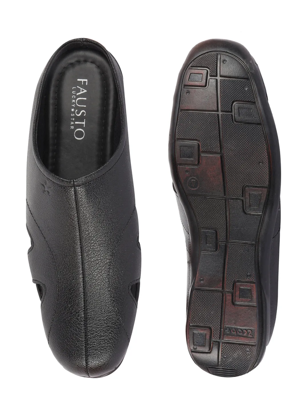 Men Black Back Open Outdoor Slip-On Slipper Sandals