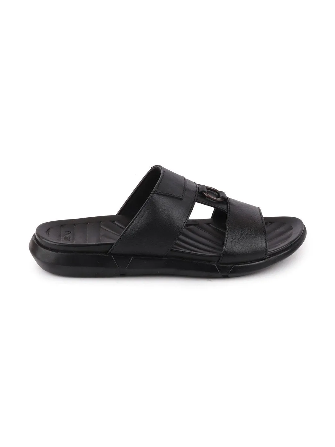 Men Black Casual Leather Slip-On Dress Slippers