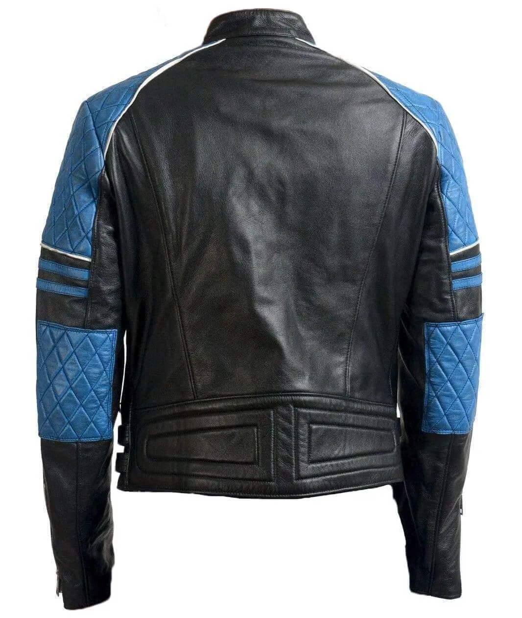 Men Blue Black Branded Motorbike Leather Jacket, Classic Trendy Scooter Fashion Jacket