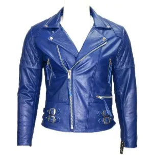 Men Motorcycle Style Leather Jacket Desperado's Electric Blue Leather Jacket