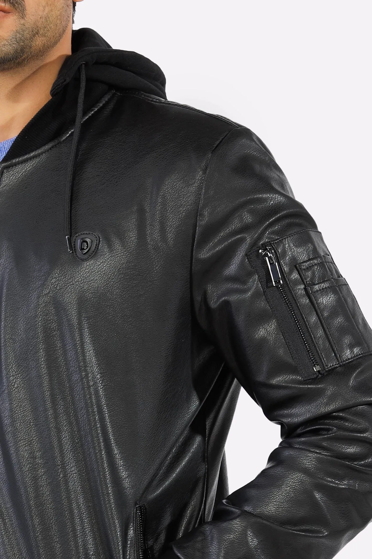 Mens Black Hooded Leather Jacket