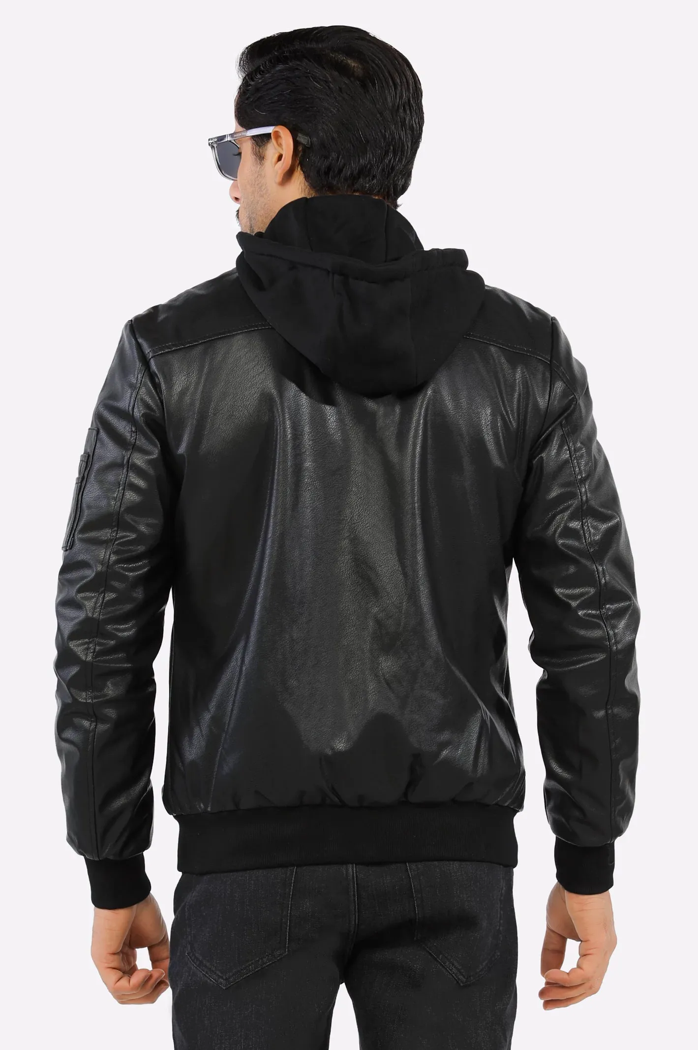 Mens Black Hooded Leather Jacket