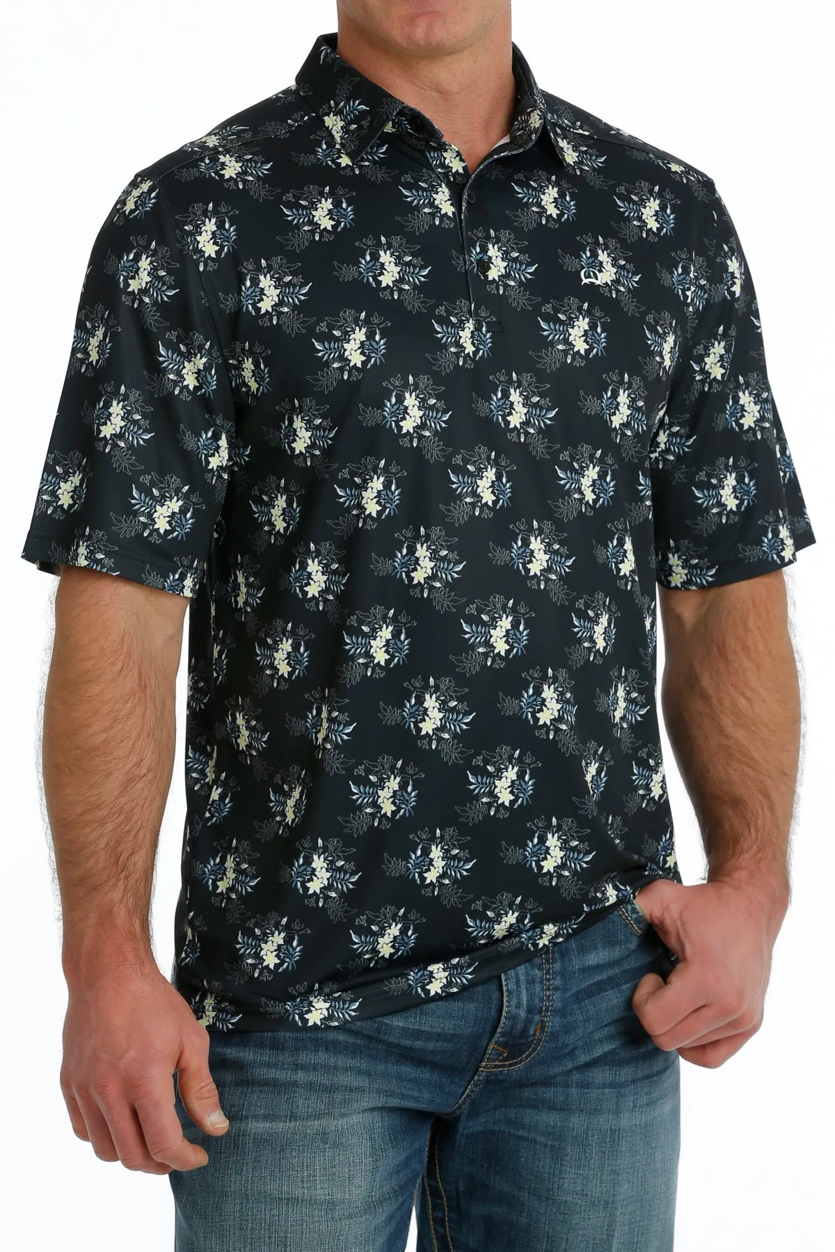 Men's Cinch ArenaFlex Navy Floral Polo Shirt - MTK1865025 - FINAL SALE