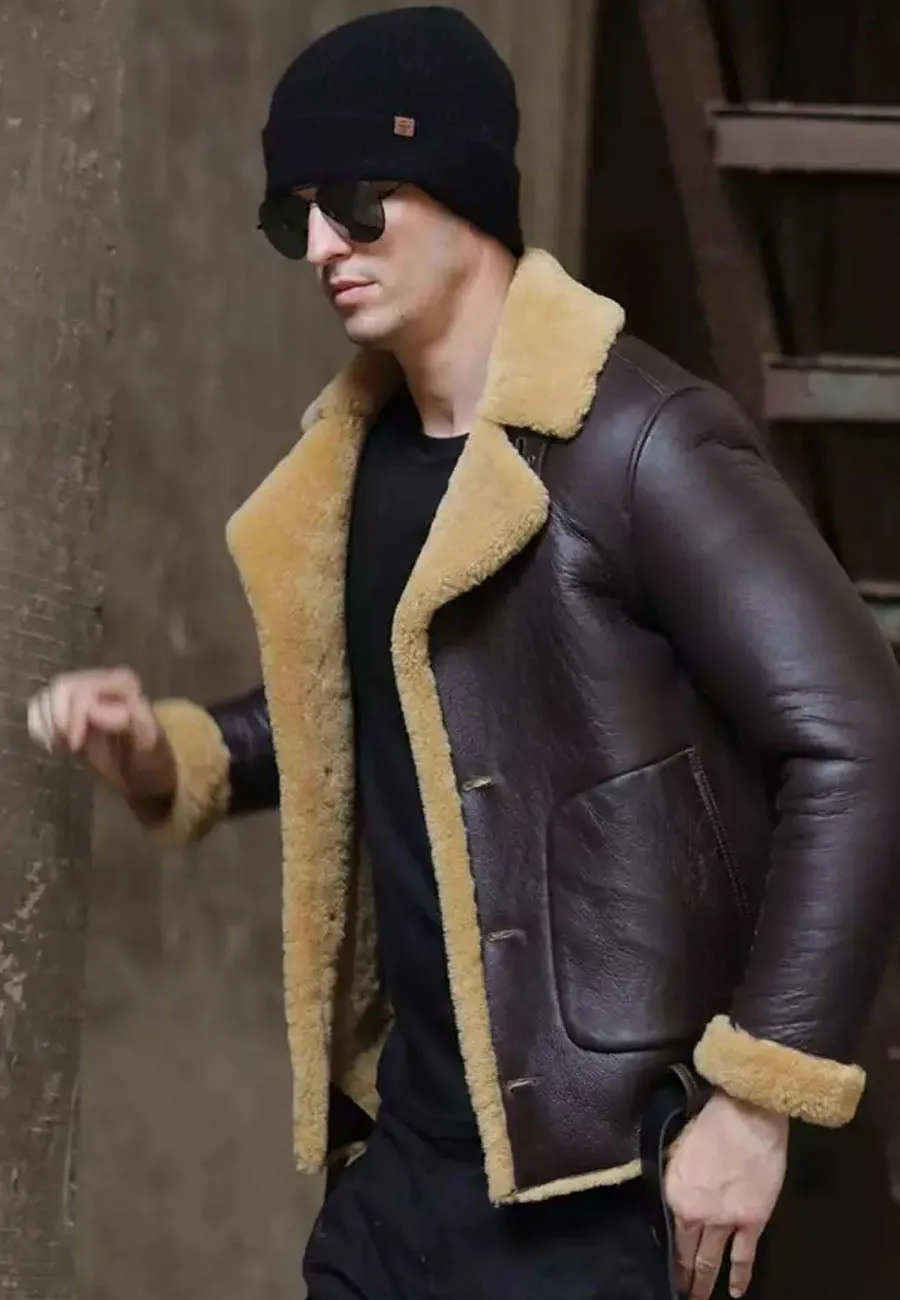 Men’s Dark Brown B3 Shearling Flight Aviator Jacket