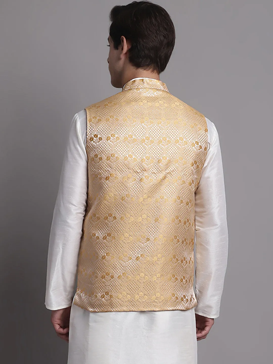 Men'S Golden Woven Design Nehru Jacket