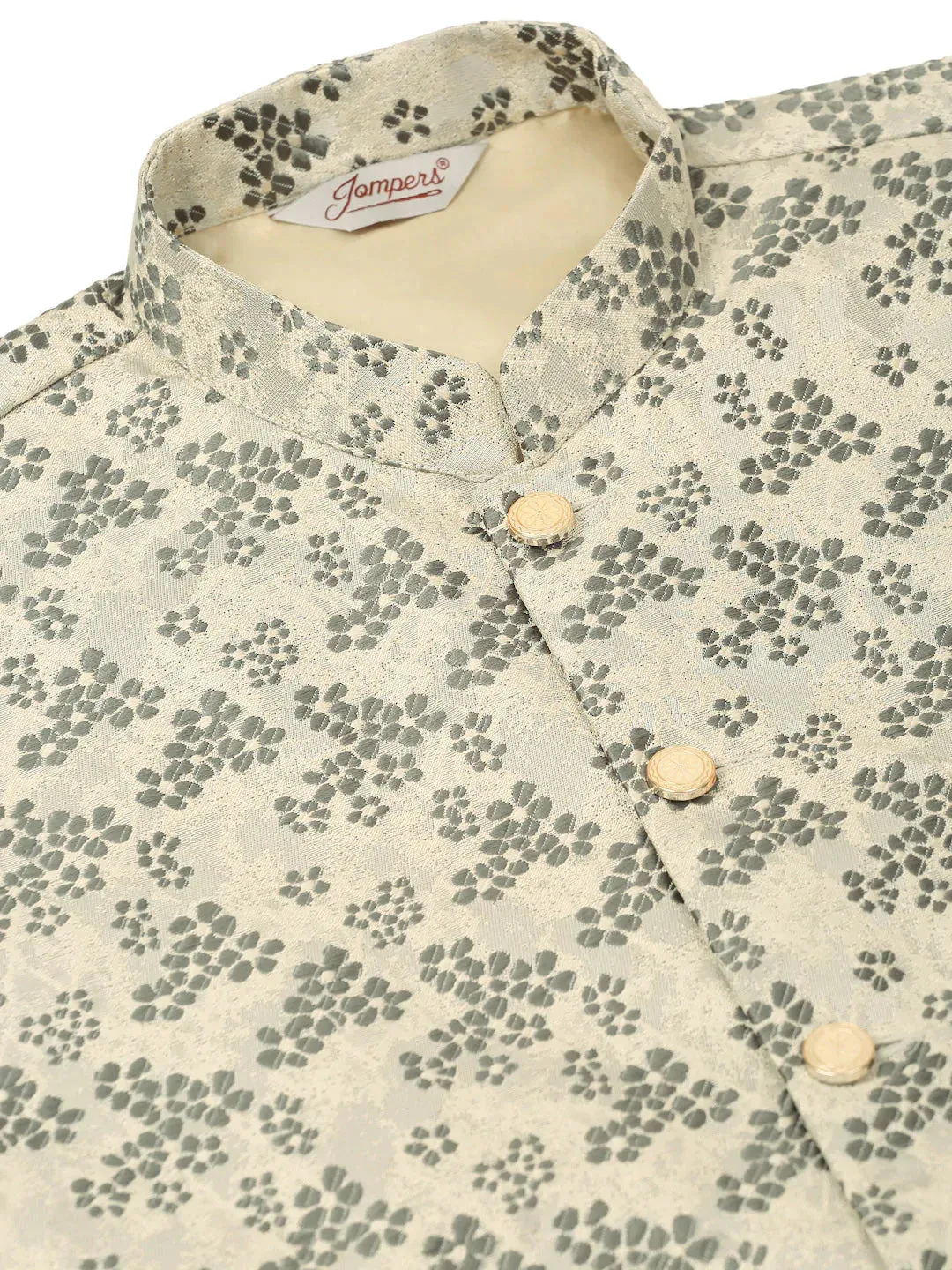 Men'S Grey Floral Design Nehru Jacket.