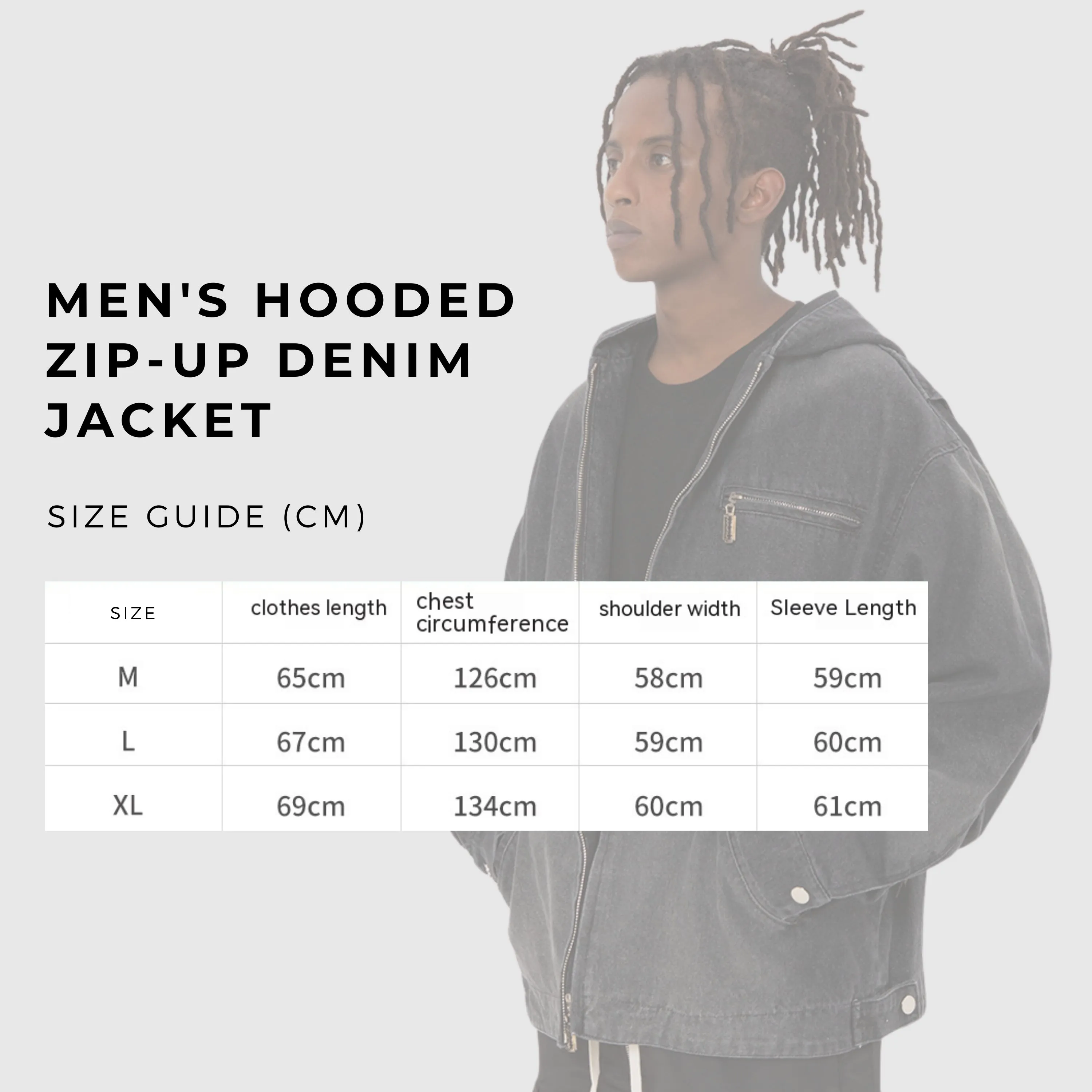 Men's Hooded Zip-up Denim Jacket