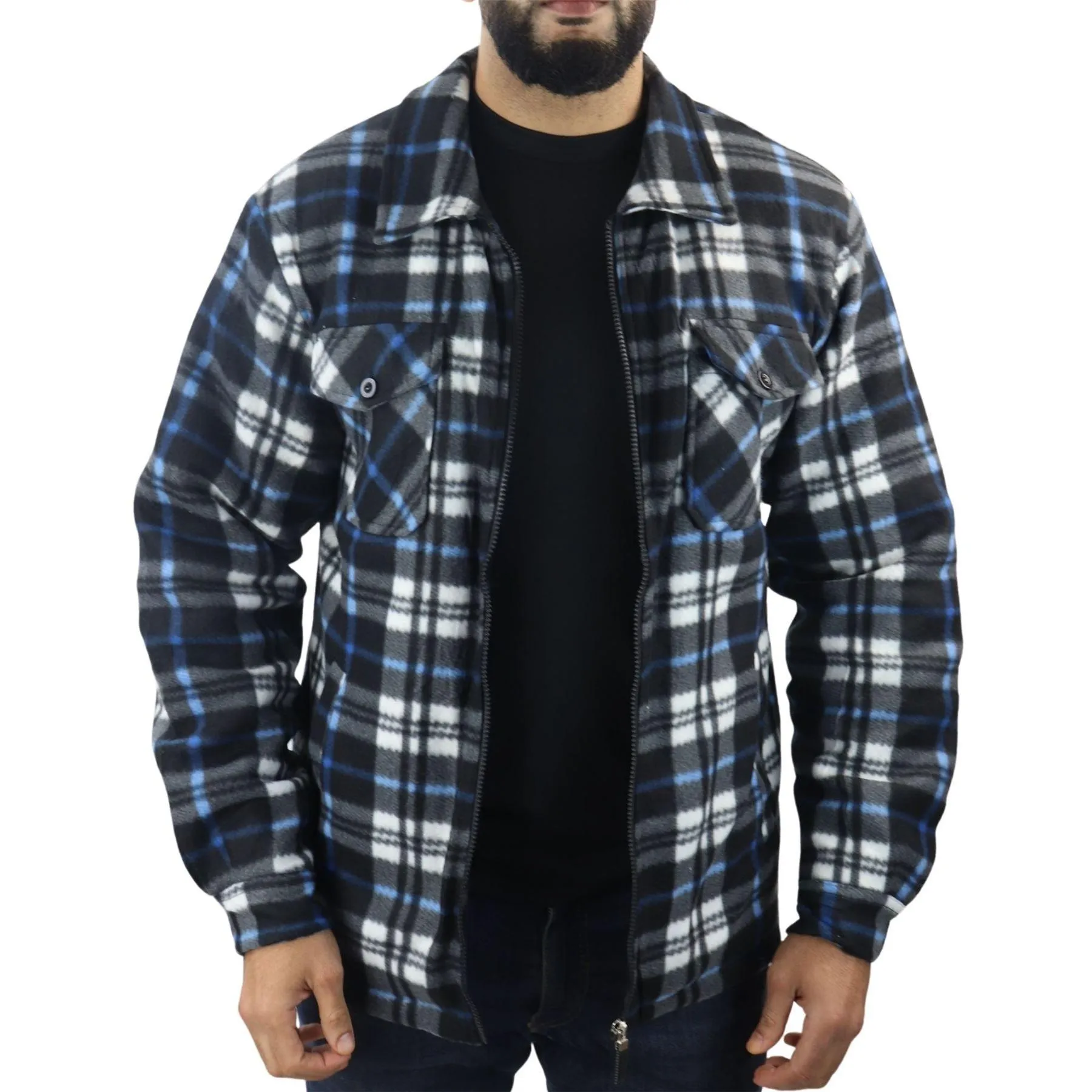 Men's Jumper Thermal Fleece Fur Lined Lumberjack Zipped Check Winter Shirt