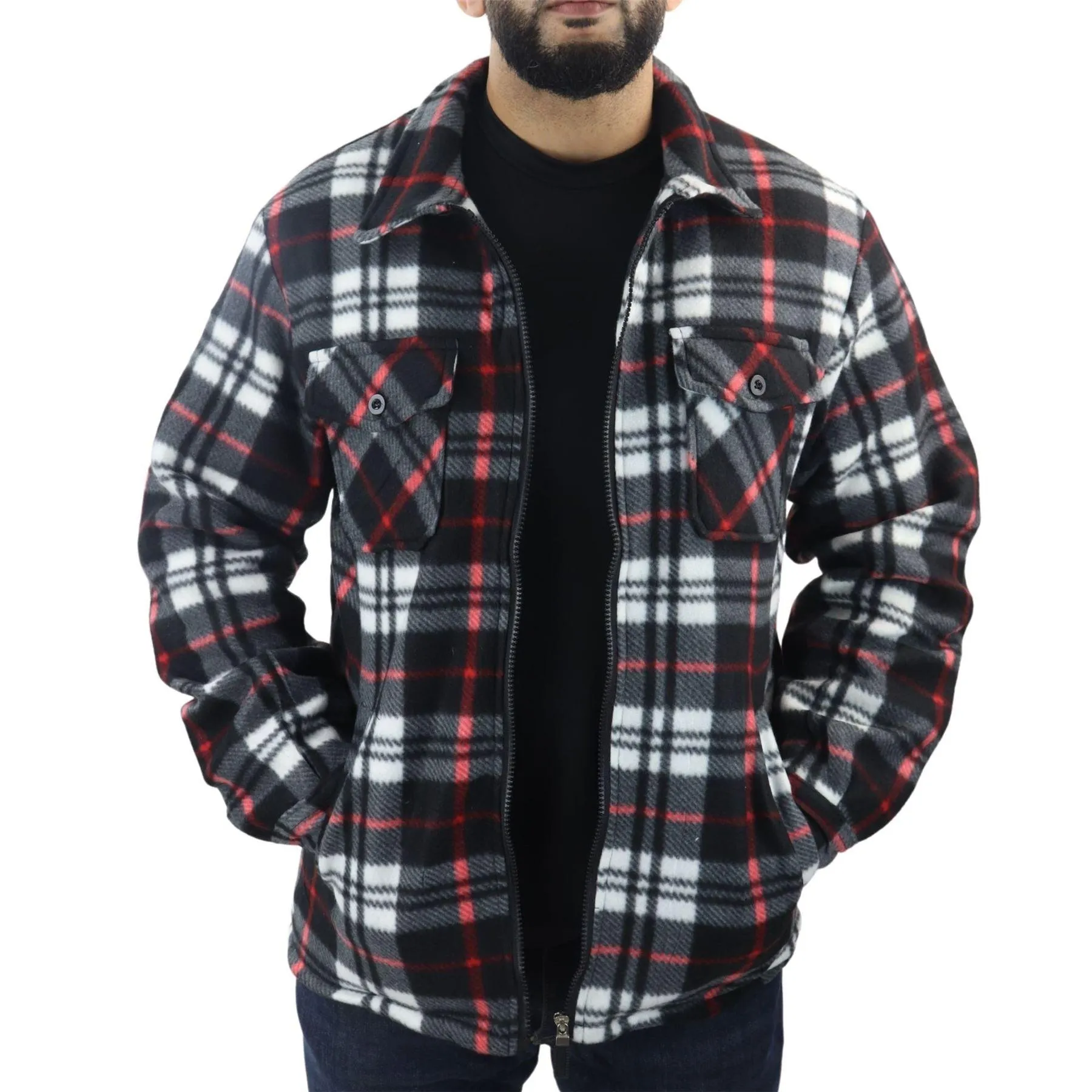 Men's Jumper Thermal Fleece Fur Lined Lumberjack Zipped Check Winter Shirt