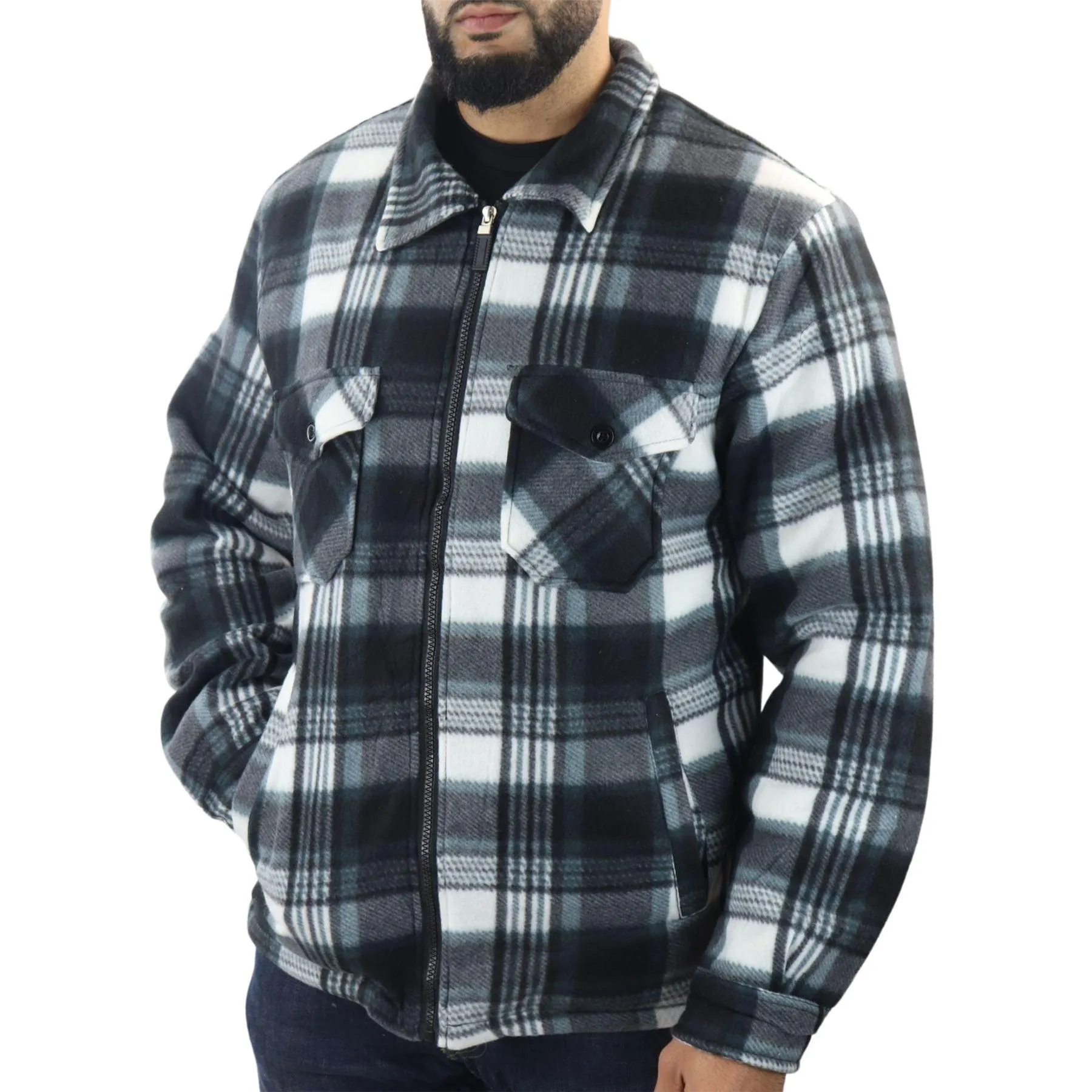 Men's Jumper Thermal Fleece Fur Lined Lumberjack Zipped Check Winter Shirt