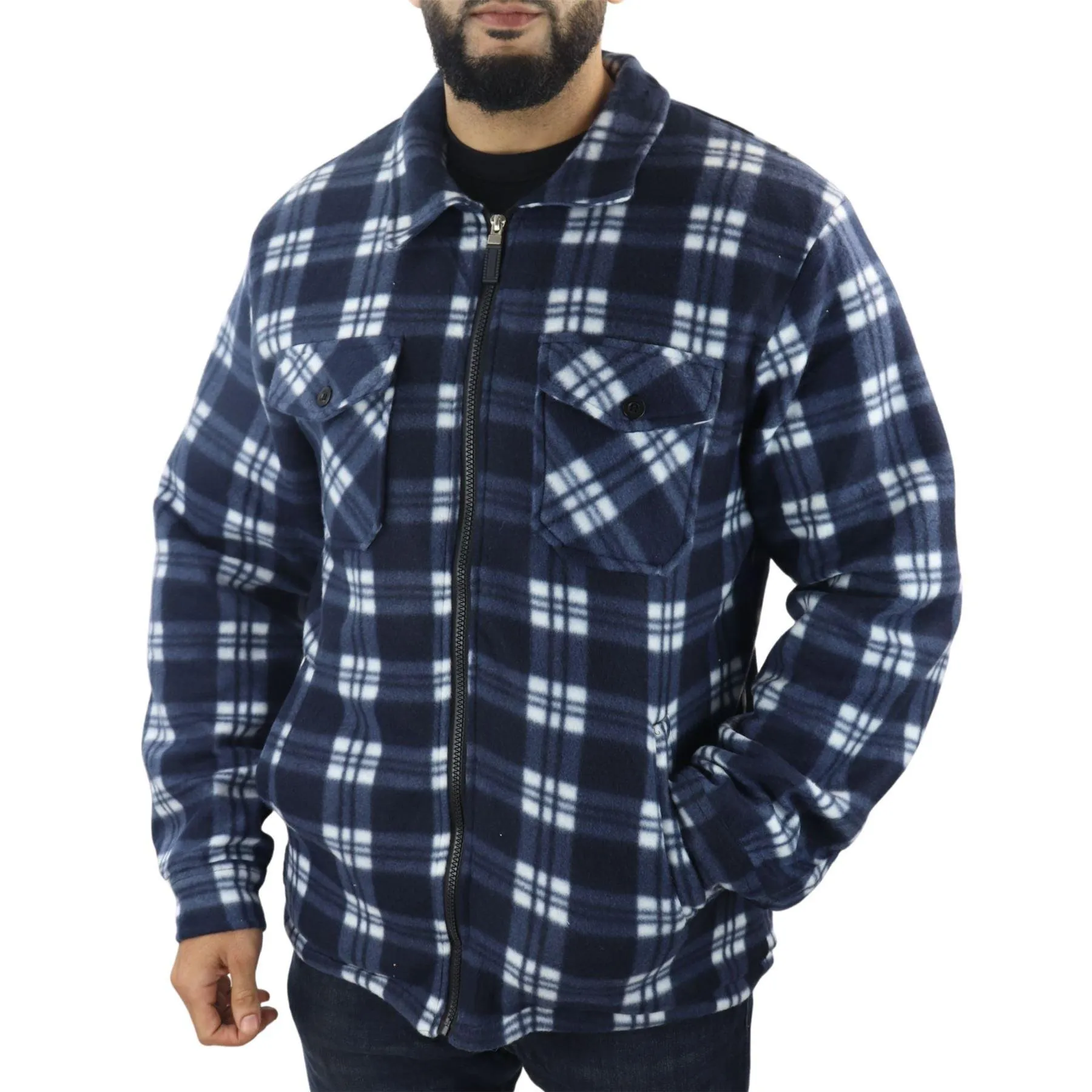 Men's Jumper Thermal Fleece Fur Lined Lumberjack Zipped Check Winter Shirt