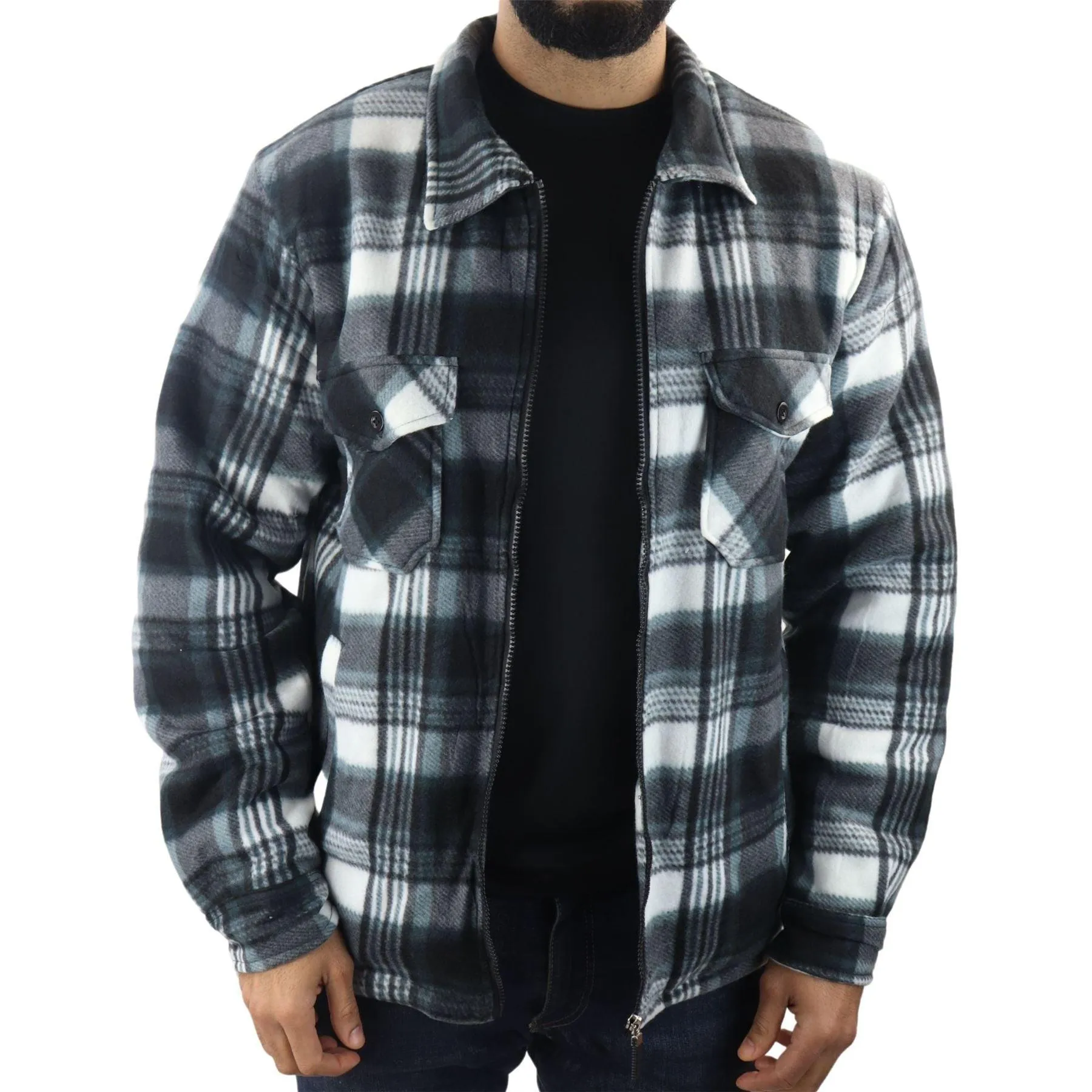 Men's Jumper Thermal Fleece Fur Lined Lumberjack Zipped Check Winter Shirt