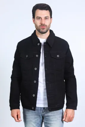 Mens Sherpa Lined Denim Jacket - Black