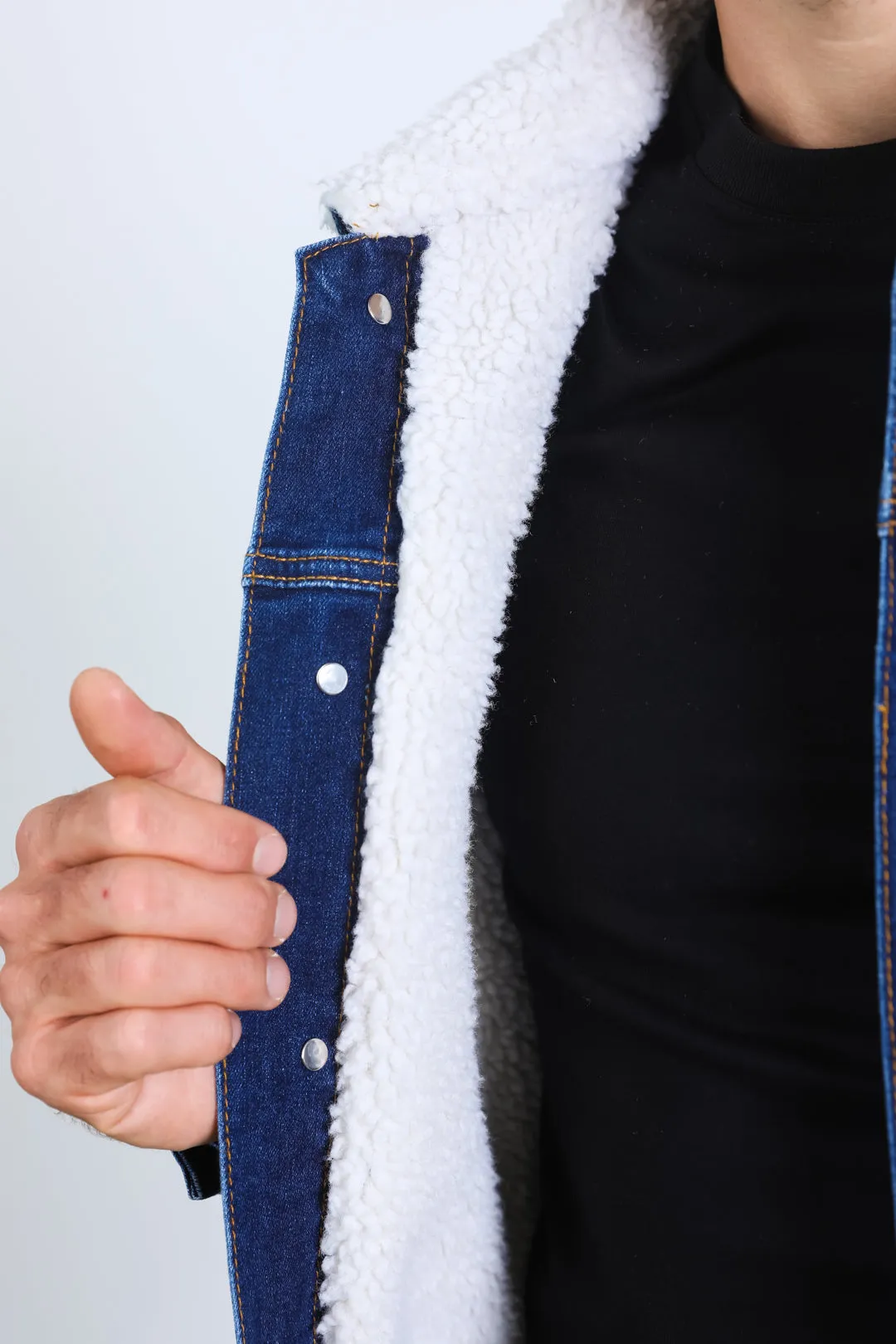 Mens Sherpa Lined Denim Jacket - Indigo