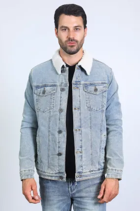 Mens Sherpa Lined Denim Jacket - Tint Blue