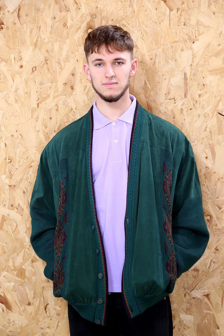 Mens Vintage Green Aztec Suede Jacket