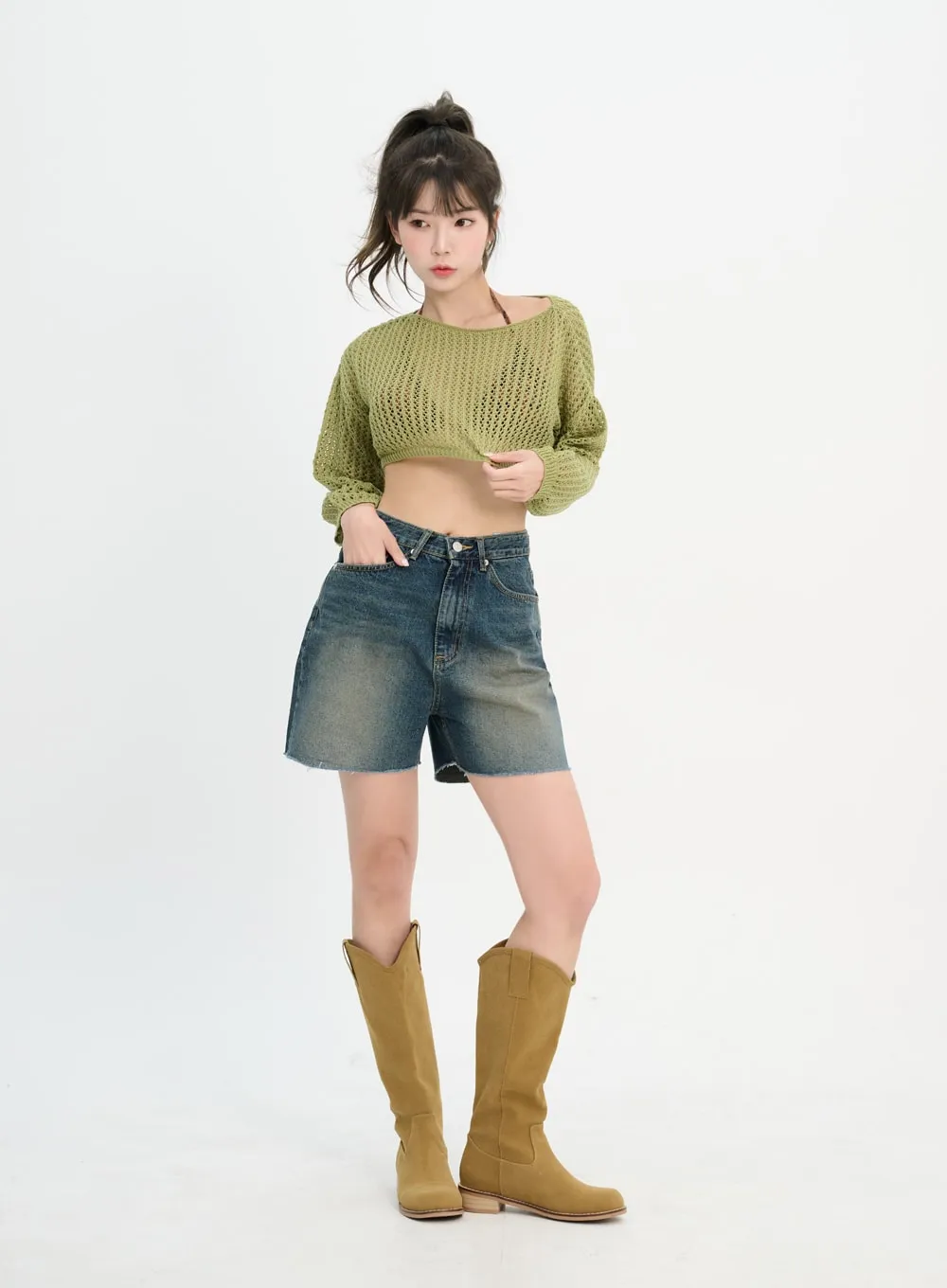 Mesh Cropped Sweater IM302