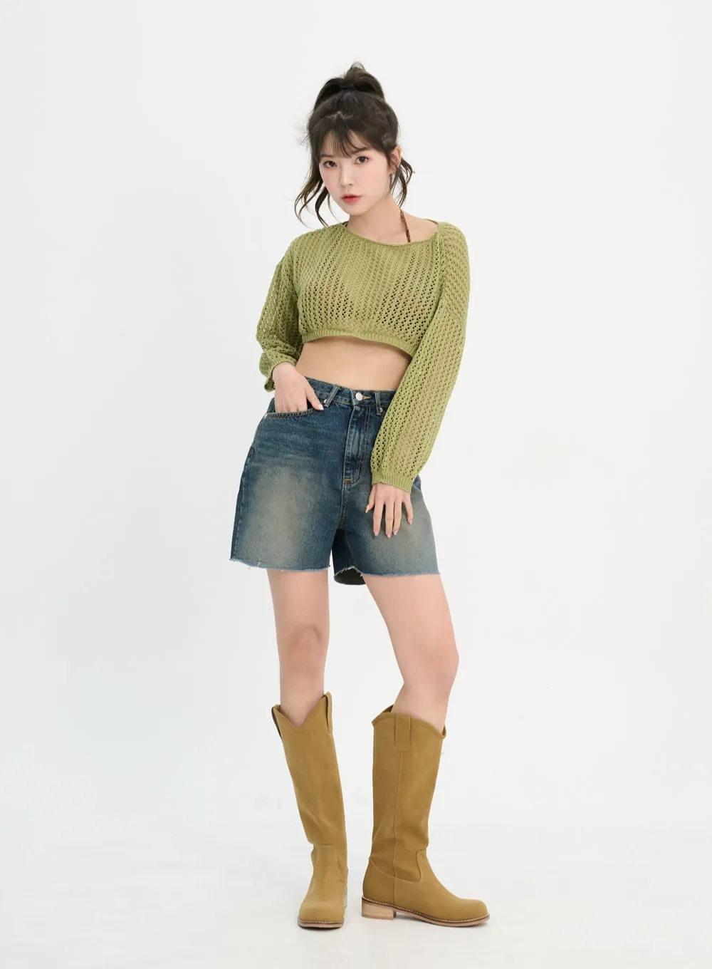 Mesh Cropped Sweater IM302