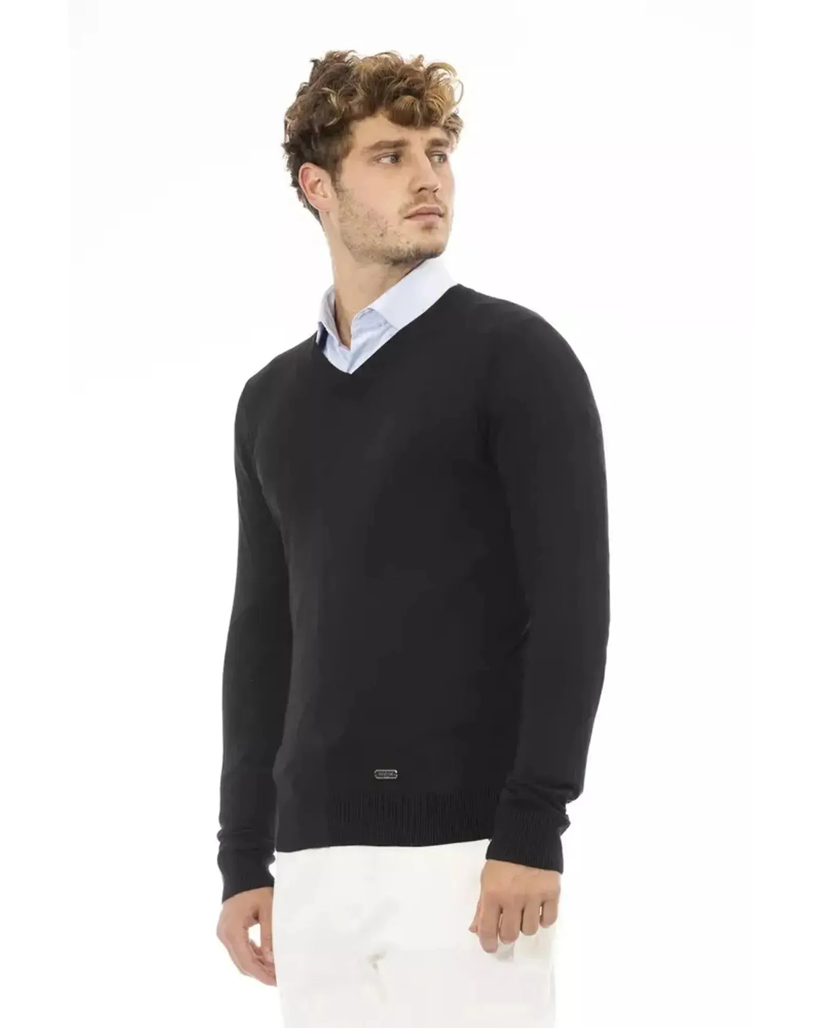 Metal Monogram V-Neck Sweater with Ribbed Details 56 IT Men