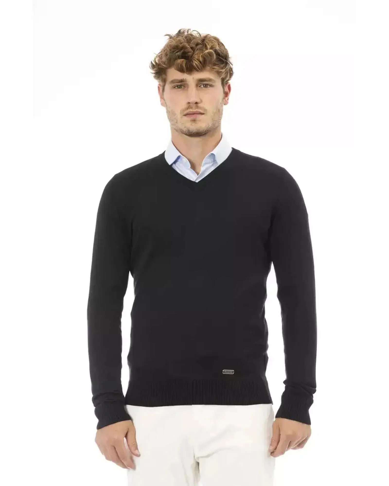 Metal Monogram V-Neck Sweater with Ribbed Details 56 IT Men