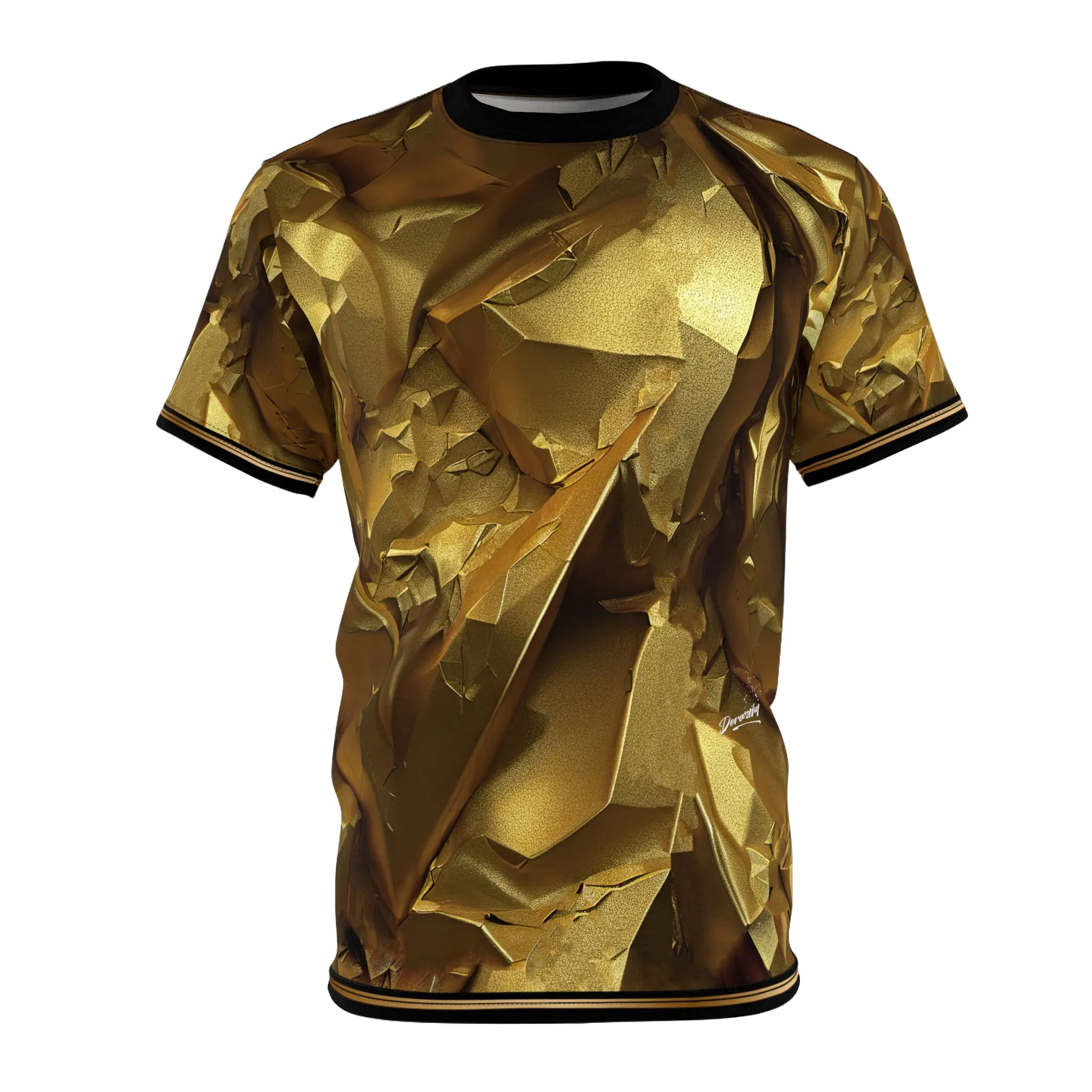 Metallic Gold T-Shirt Unisex Tee All Over Print Tee Textured Gold T-Shirt Unisex T-Shirt Gold Print Tee | X3346