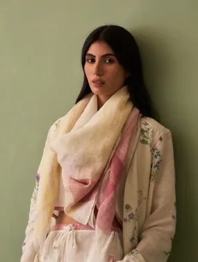 Misa Border Linen Scarf - Ivory