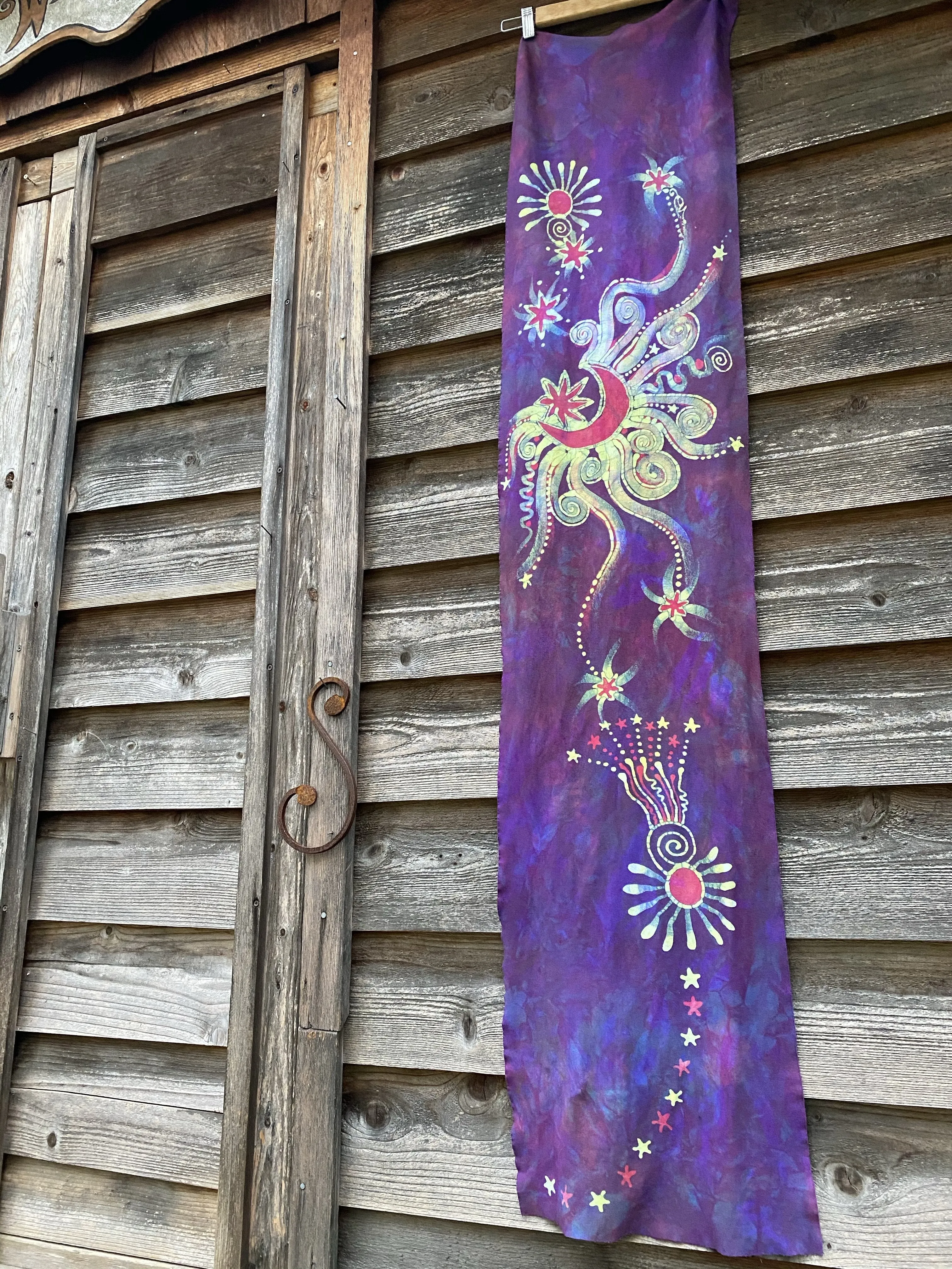 Misty Purple Sunrise - Hand Painted Organic Knit Fabric Scarf