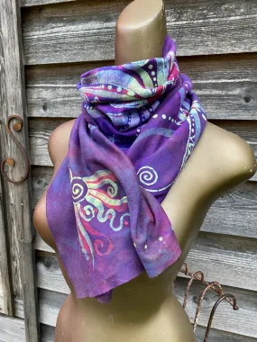 Misty Purple Sunrise - Hand Painted Organic Knit Fabric Scarf