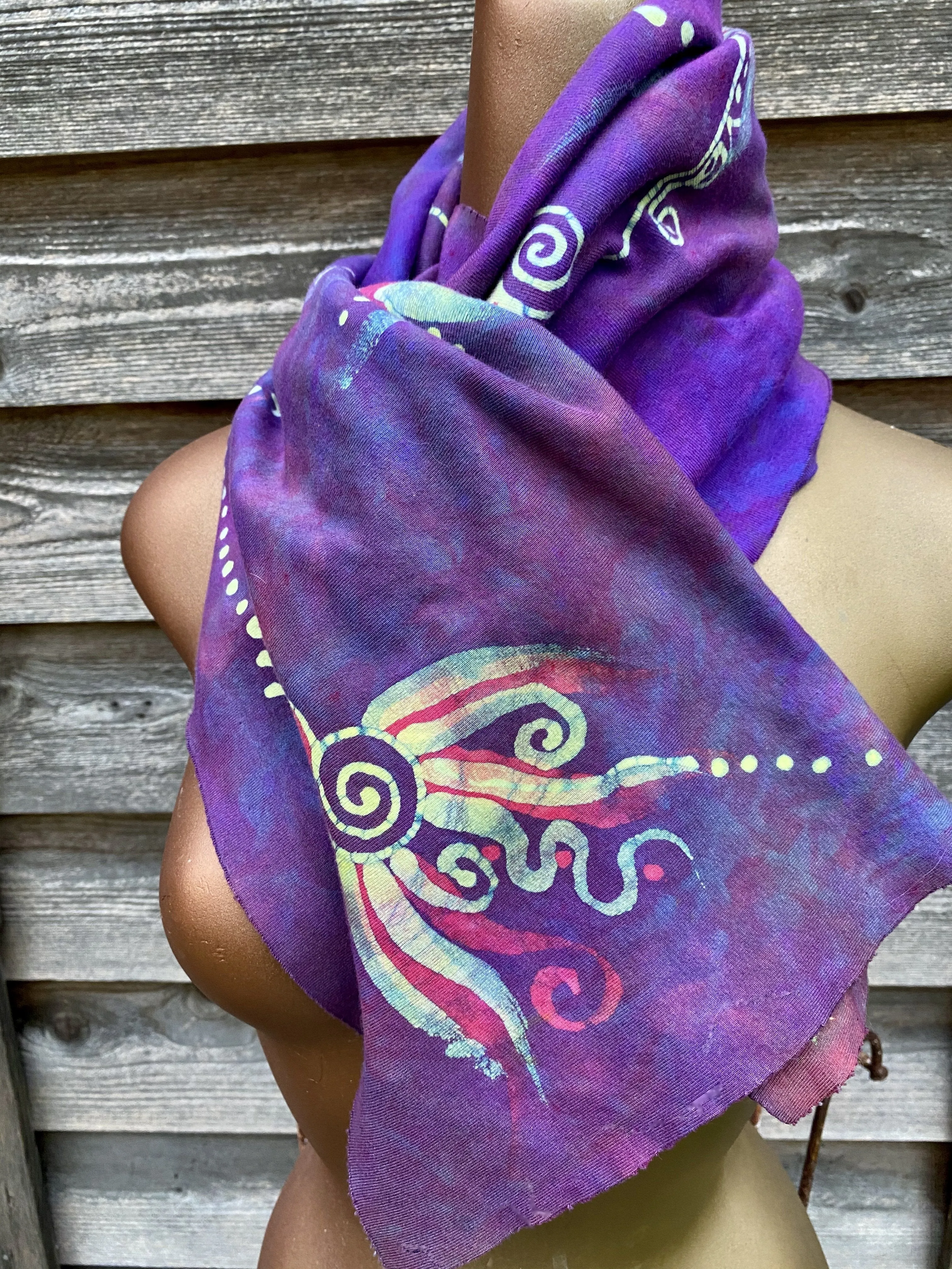 Misty Purple Sunrise - Hand Painted Organic Knit Fabric Scarf