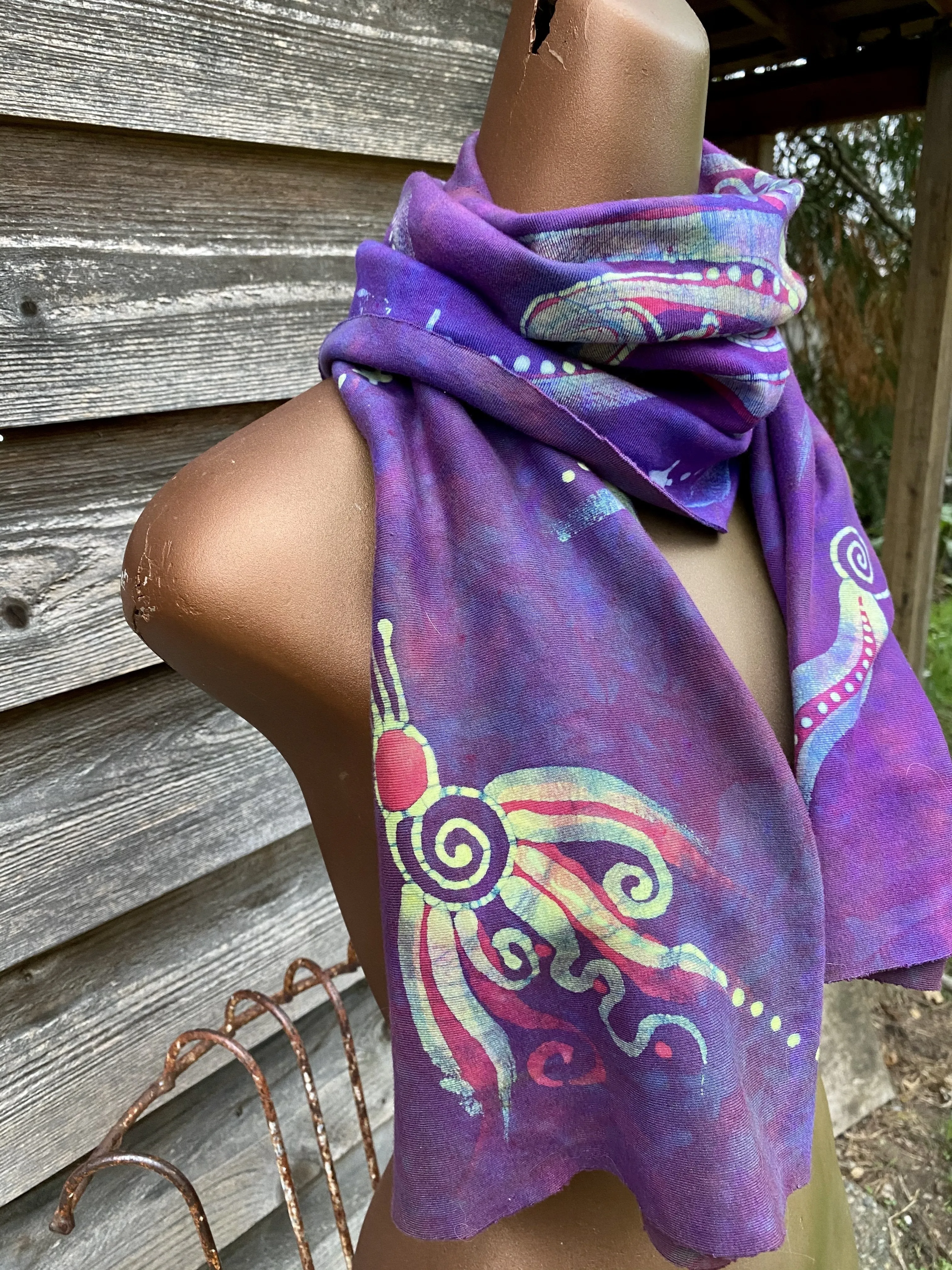 Misty Purple Sunrise - Hand Painted Organic Knit Fabric Scarf