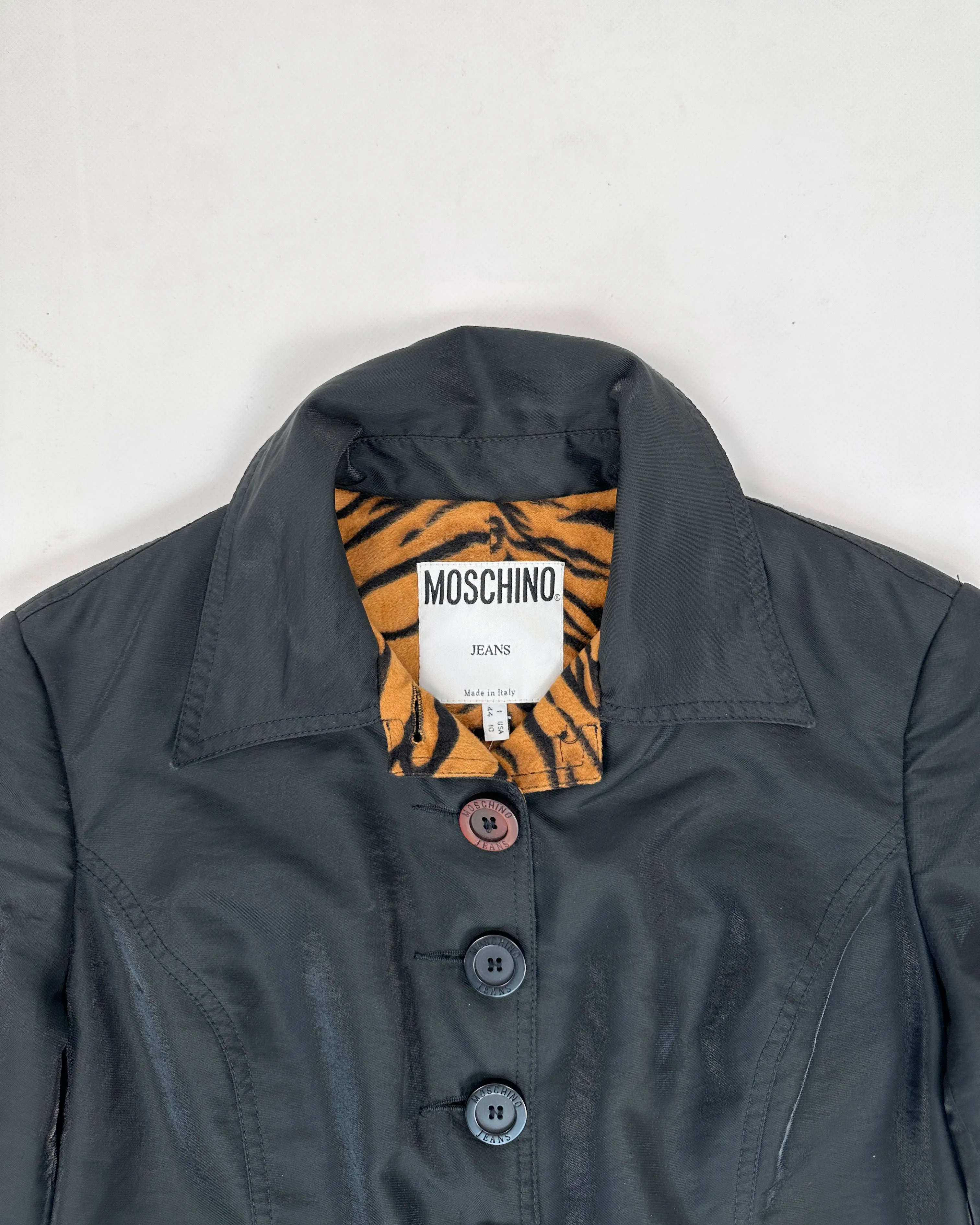 Moschino Black Lion Print Long Coat 1990's