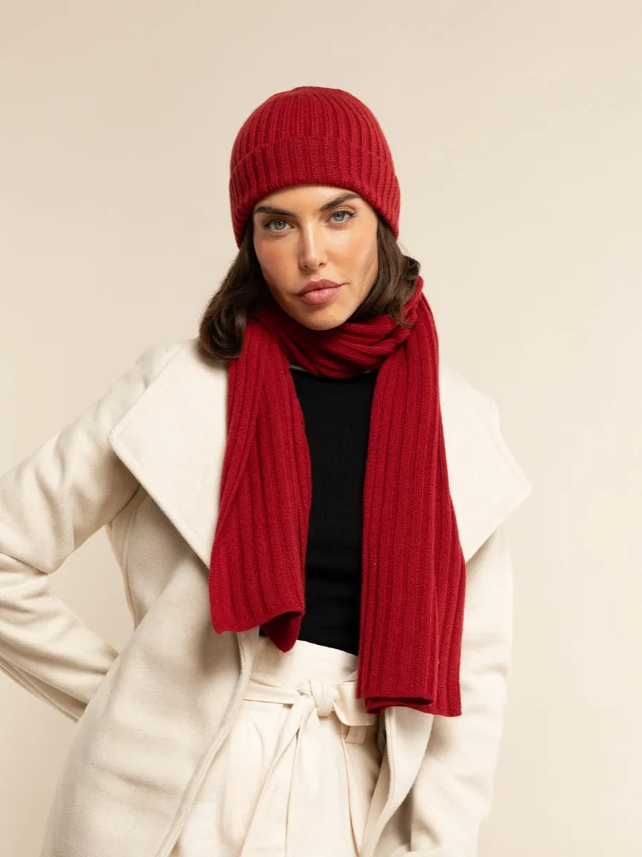 Napoli (red) - 100% cashmere ribbed scarf (unisex)