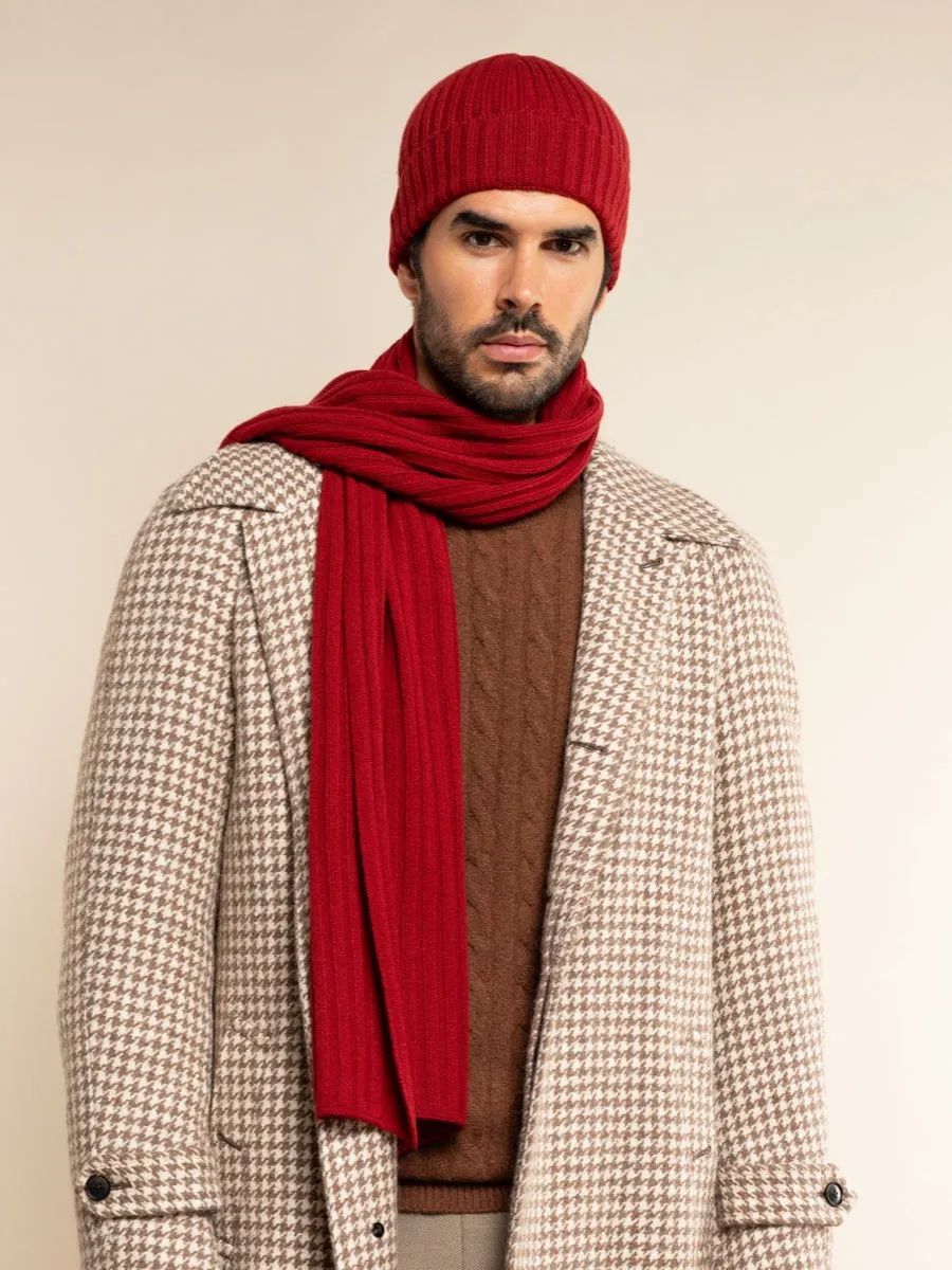 Napoli (red) - 100% cashmere ribbed scarf (unisex)