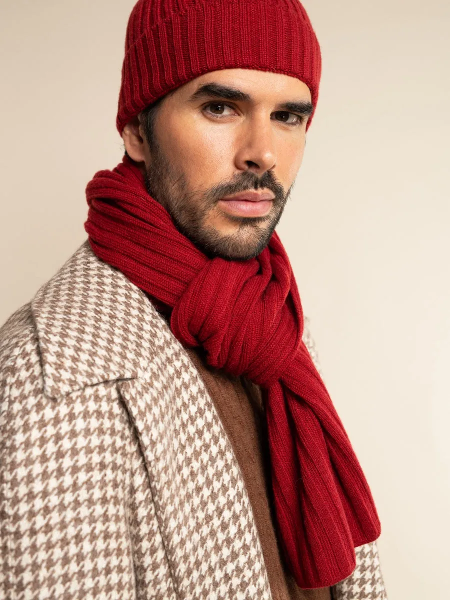 Napoli (red) - 100% cashmere ribbed scarf (unisex)