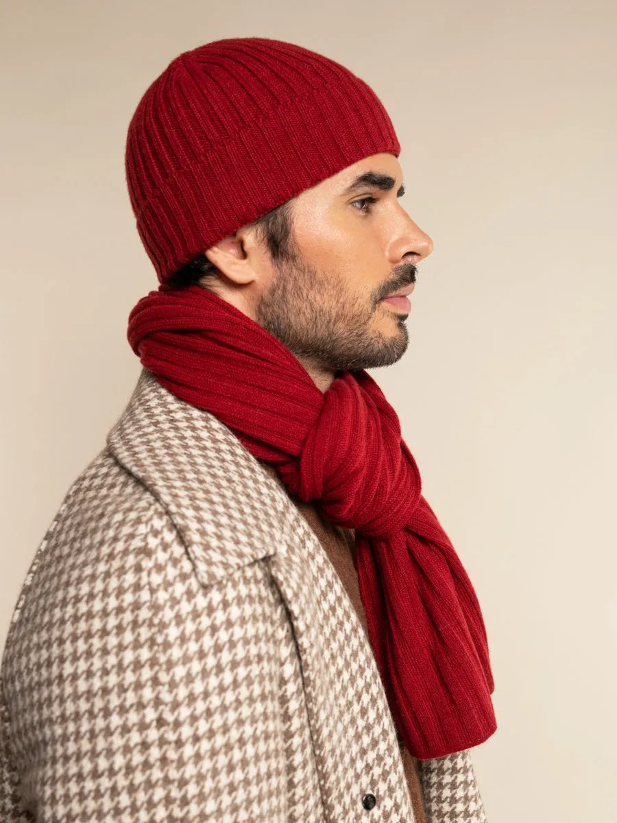 Napoli (red) - 100% cashmere ribbed scarf (unisex)