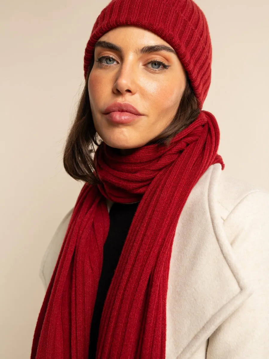 Napoli (red) - 100% cashmere ribbed scarf (unisex)