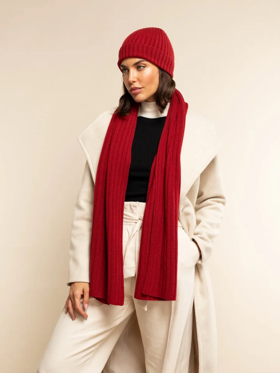 Napoli (red) - 100% cashmere ribbed scarf (unisex)