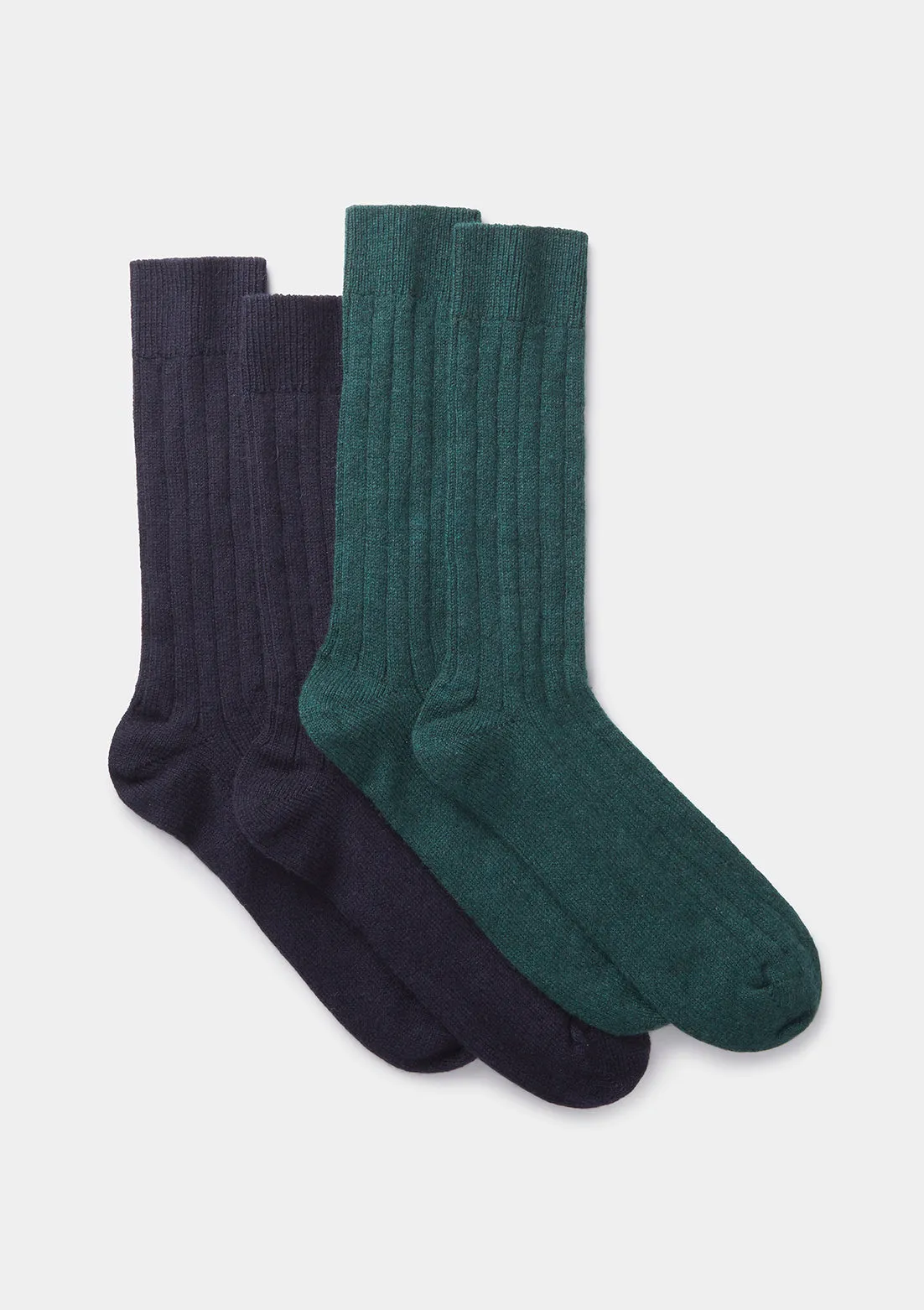 Navy & Green Cashmere Socks Gift Box