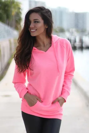 Neon Pink Hoodie With Pocket