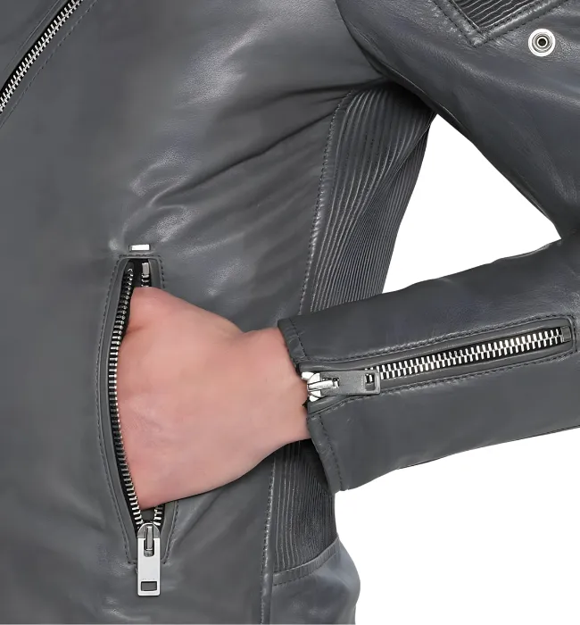 New Grey Cafe Racer Biker Leather Rider Jacket