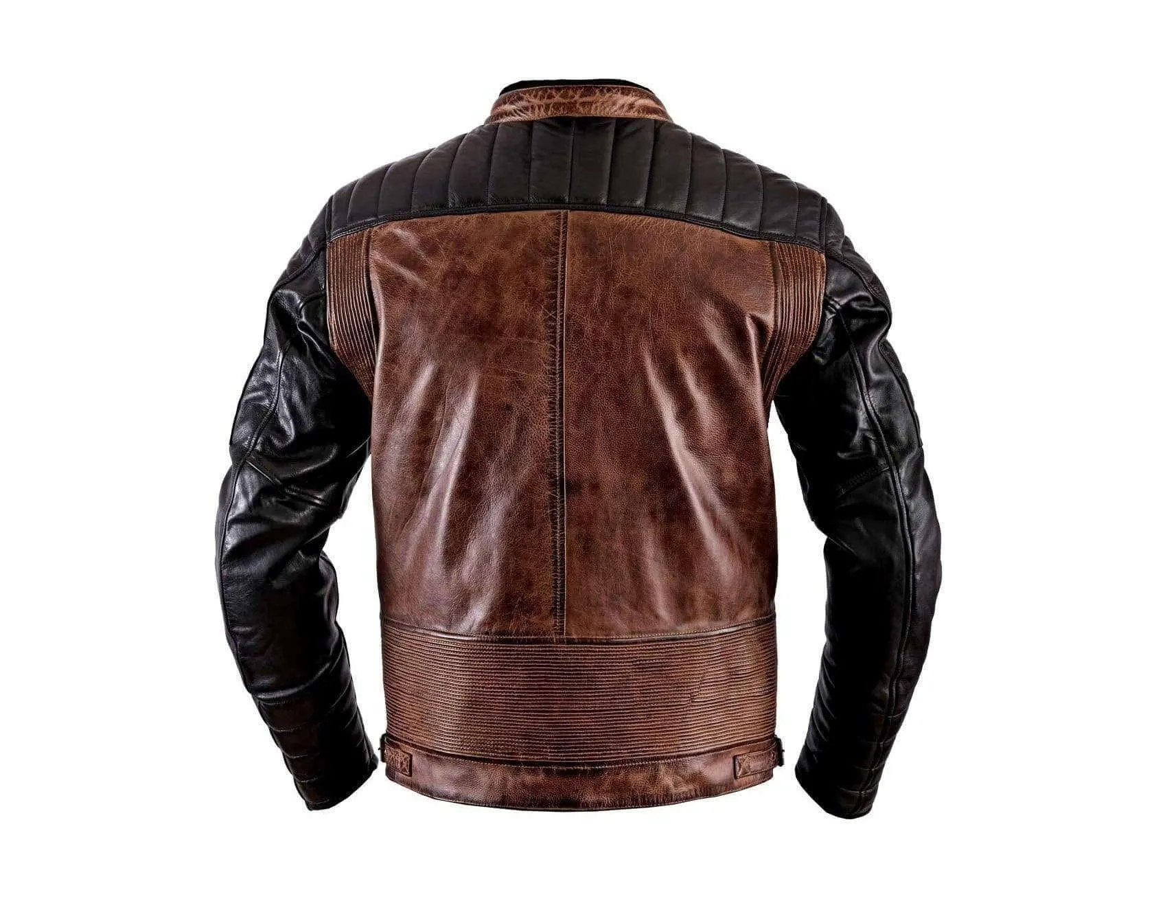 New Men's Biker Motorcycle Distressed Brown Black Moto Cafe Racer Leather Jacket