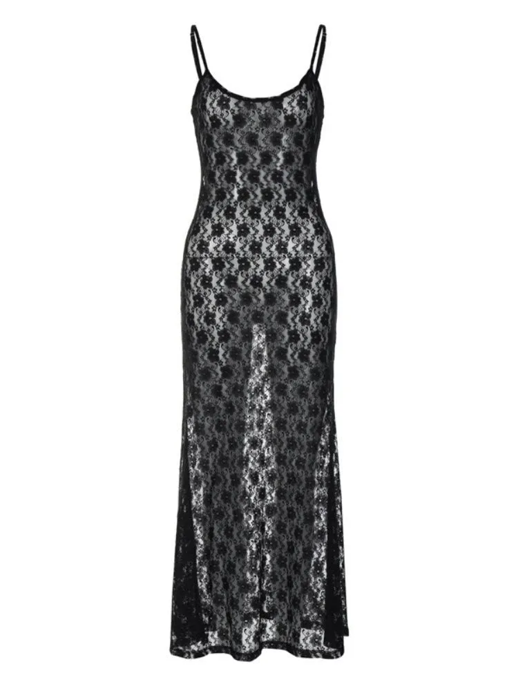 Nsquared See Through Floral Mesh Lace Dress | Sexy Black Tie Up