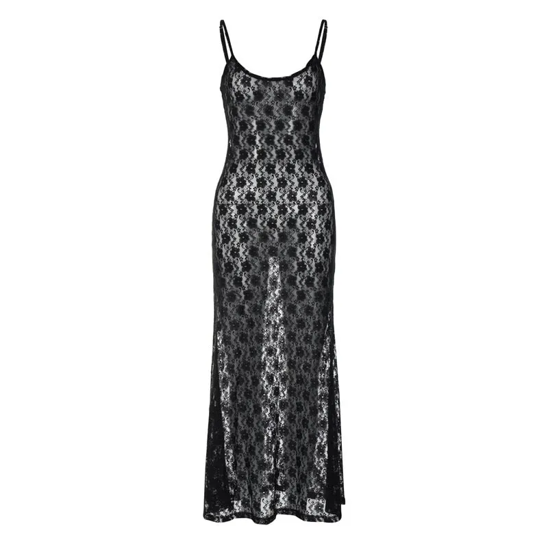 Nsquared See Through Floral Mesh Lace Dress | Sexy Black Tie Up