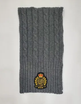 Nwt Lauren Ralph Lauren Grey Crest Patch Cable Knit Scarf